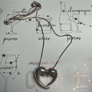 Heavy Vintage Sterling Silver Two Part Heart Pendant Necklace Made in Italy